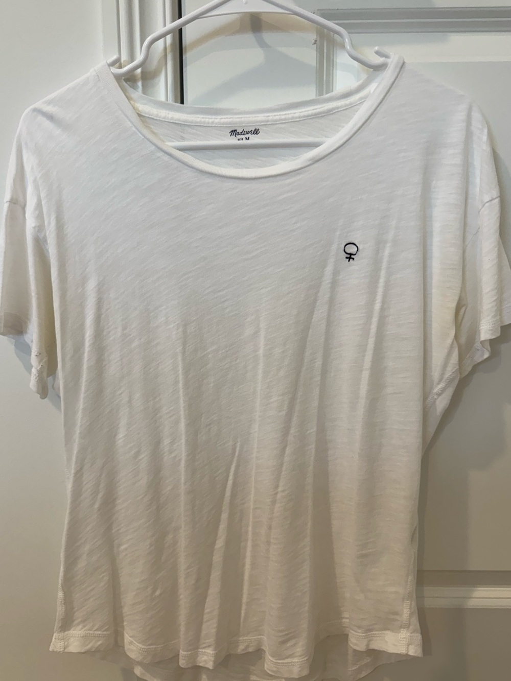 Madewell White Crewneck Tee with Embroidered “Female” Symbol - SIZE MEDIUM